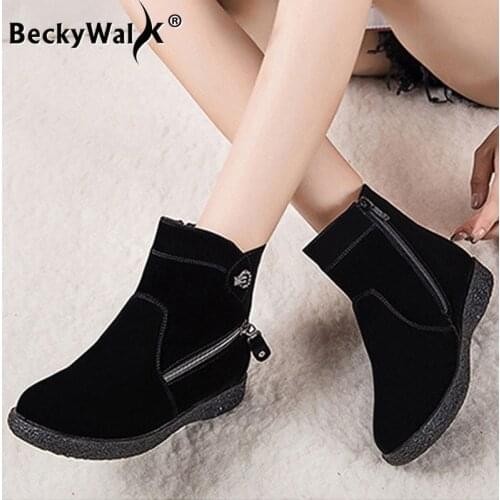 Winter Shoes Fashion Boots Women with Plush Fur Large Size Flat Ankle Boots for Women Snow Boots Warm Botas Mujer 35-43 WSH3729