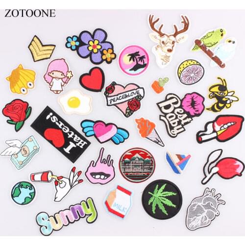 ZOTOONE Flower Animal Heart Letter Food Cartoon Patch Iron on Badge Patches Embroidered Applique Sewing Clothes Patch Stickers B