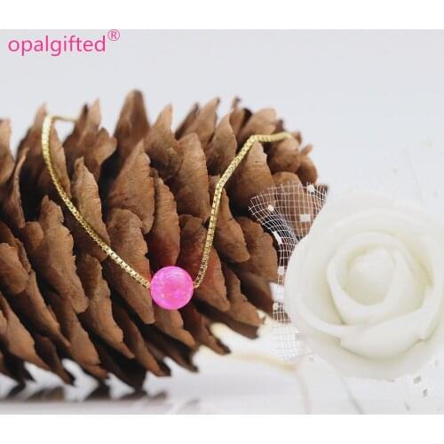 1pc Free Shipping Latest Design pink op55 Opal Bead 925 Silver Necklace 5mm Ball Synthetic Fire Opal Stone Necklace for Women