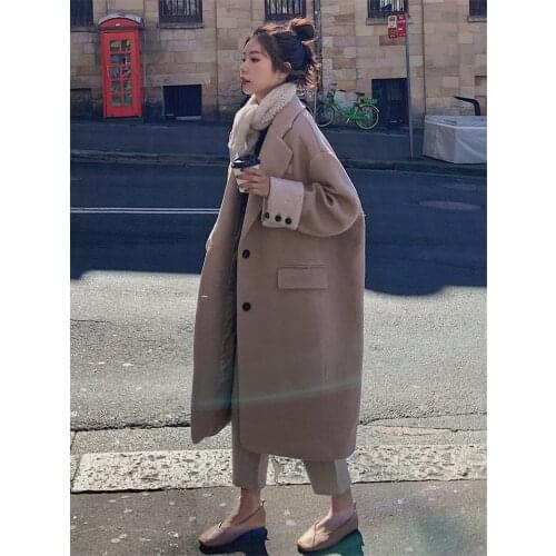 2020 Autumn And Winter New Korean Mid-Length Cocoon Coat Blazer Woolen Jacket Womens Loose Thick Plus Size Suit Outerwear y1164