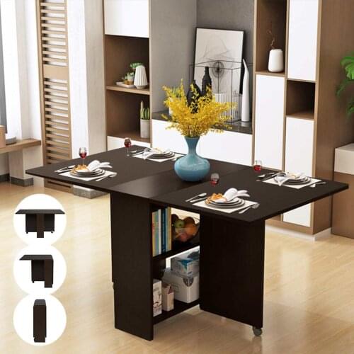 US Stock 3 in 1 Rolling Dining Table Set Folding Wooden Dining Table Movable Office Table Kitchen Storage Home Furniture