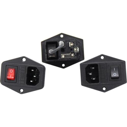 3D Printer Parts 15A 250V Power Switch AC Power Outlet With Red Triple Rocker Switch Fused Module Plug