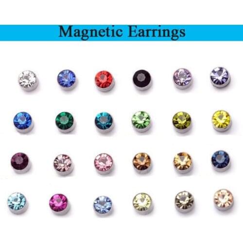 5mm Width titanium steel No pierced Women Men Unisex Magnetic stud earrings Austrian crystal 24 colors mens womens earrings