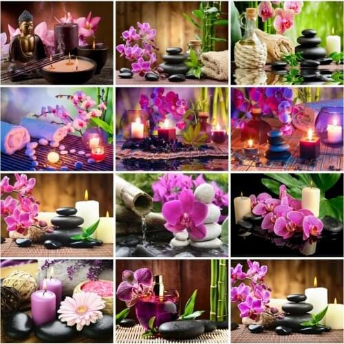 AZQSD 5D Diamond Painting Orchid Stone Mosaic Diamond Embroidery Flowers Handmade Rhinestones Pictures Home Decor Gifts