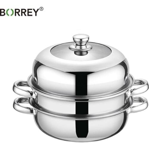 BORREY Stainless Steel Steamer Pot Soup Pot Steamer Basket Double Boiler 3 Layers Pot Steamer Induction Cooker Metal Steamer Pan
