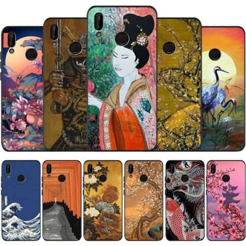 Japan Oil Painting Art Black Soft Phone Case For Huawei P40 P30 P20 Mate 10 20 30 40 Pro lite Plus P smart 2019 2020 TPU Cover