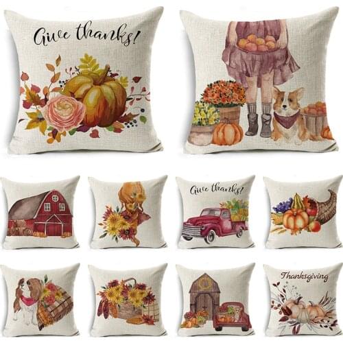 WZH Thanksgiving Day colorful Pumpkin Pillow Case Linen Decor Plant Cushion Cover for Car Sofa Pillowcase 45cm*45cm