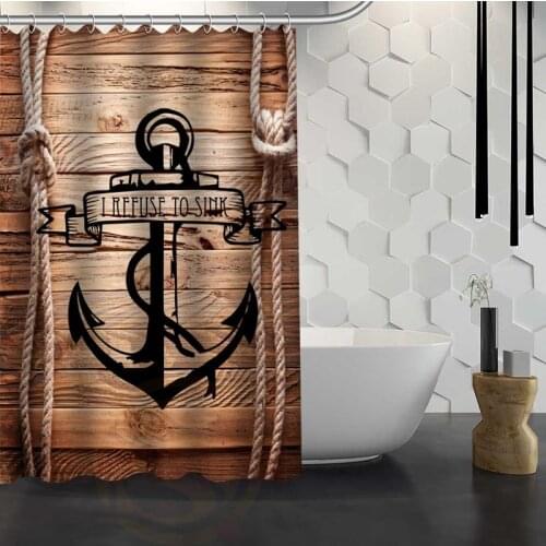 Custom wood and anchor Shower Curtain With Hooks Fabric Bathroom Curtain eco-friendly Waterproof shower curtain