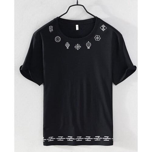 New style summer embroidered short sleeve brand linen t-shirt men casual trendy o neck t shirts for men chemise camiseta tops