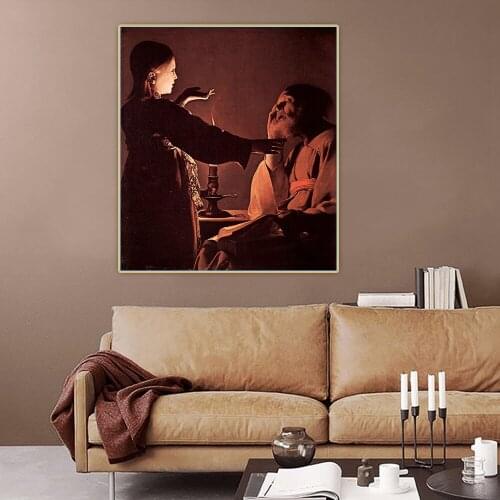 Georges de la Tour《The angel appears to St. Joseph in a dream》Canvas Oil Painting Aesthetic Picture Wall Decor Home Decoration