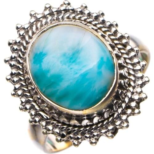 StarGems Natural Caribbean Larimar Handmade 925 Sterling Silver Ring 7 D4685