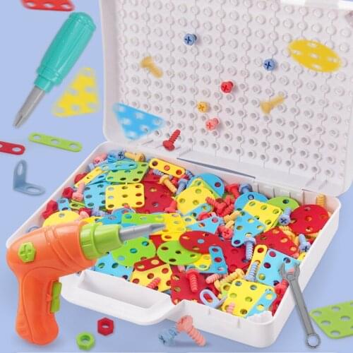 New Type Creativity Electric Drill Nut Hand Screw Building Block 3D Jigsaw Puzzle Childrens Educational Disassembly Tool