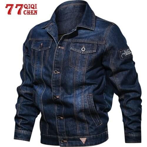 New Denim Jacket Men Autumn Embroidery Air Force Pilot Jackets Male Brand Outwear Jeans Coats Male Jeans Clothing Big Size 6XL