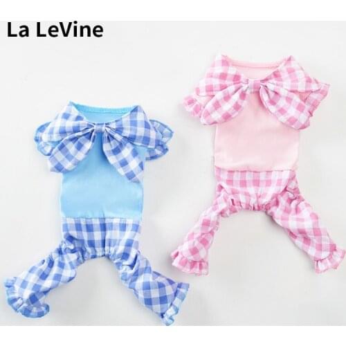 LA LEVINE Dog Clothes Jumpsuit Stitching Lattice 2020 Soft Comfortable Four Feet Clothes Bow Teddy Thin Casual Cute Pet Costume