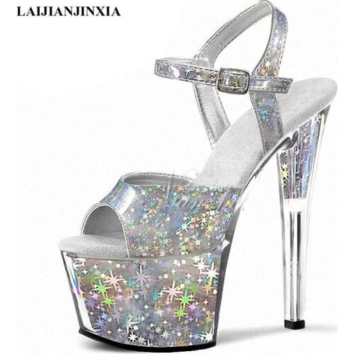 LAIJIANJINXIA New Sexy Women Shoes 17CM High Heel Platforms Pole Dance Sandals Performance Model Sandals Party Wedding Sandals