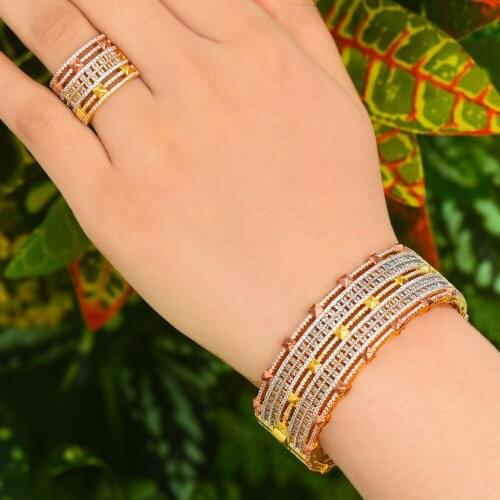 LARRAURI luxury Unique African Bangle Ring Set Jewelry Sets For Women Wedding Cubic Zircon Crystal CZ Dubai Bridal Jewelry Set