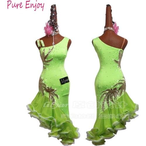 Latin dance dress women light green Rhinestone Sexy Backless dress for latin dancing,salsa tango dress custom-handmade size