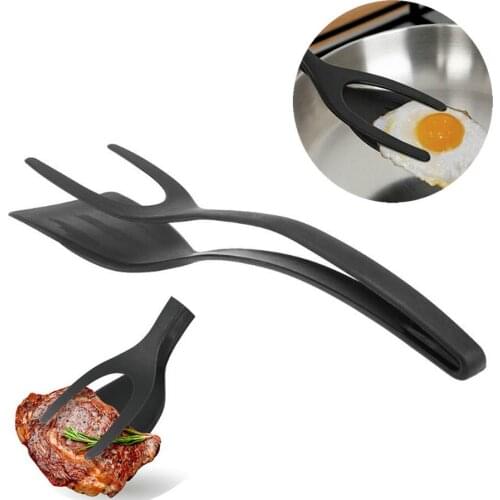2 in 1 Non-Stick Fried Eggs Spatula Turners Silicone Bread Tongs Kitchen Cooking Tools Barbecue Clamp Flipper Spatula Turners
