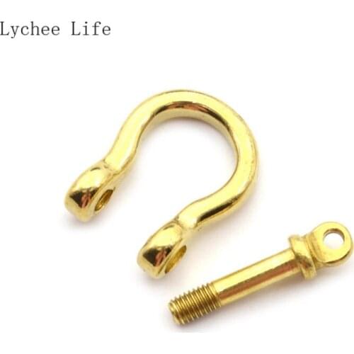 Lychee Life 2Pcs Vintage Brass U-shape Buckles For Bags Hook Buckle With Loop Hooks Diy Sewing Accessories
