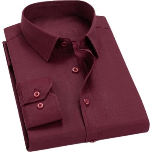 Plus size mens long-sleeved button-down front cardigan shirt business casual slim solid color wild mens shirt