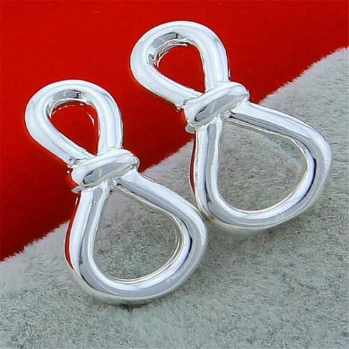 NEW 925 Sliver Plated Bowknot Earrings Fashion Jewelry For Women Trendy Birthday Christmas Gift