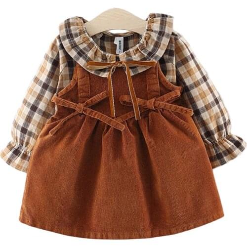 New 0-24 Months Baby Girl Dress Set Toddler Kids Cotton Shirt + Dress 2-Piece Suit Children Fall New Cute Casual Clothing