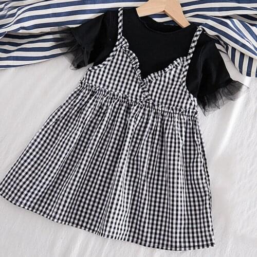 DFXD 2020 Toddler Clothes Girls Summer Dress Lace Short Sleeve Plaid Patchwork Casual Party Clothing 2-7Yrs Girls Dress Vestidos