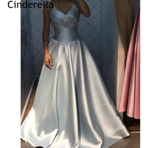 Silver Prom Dresses 2020 Fashion Floor Length Sweep Train A-Line Zipper Back Satin Prom Dresses vestidos de fiesta de noche