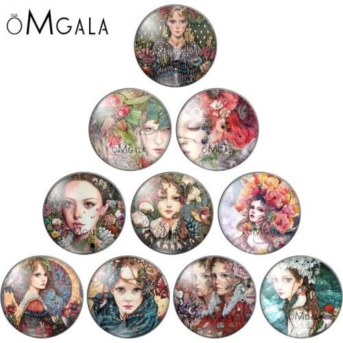 Colorful Oil Painting Girls 10pcs mixed 10mm/12mm/18mm/20mm/25mm/30mm Round photo glass cabochon demo flat back Making findings