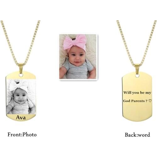Carved Photo Necklace Custom Text Pendant Necklace Stainless Steel Jewelry Steel / Gold Female DIY Jewelry Family Gift