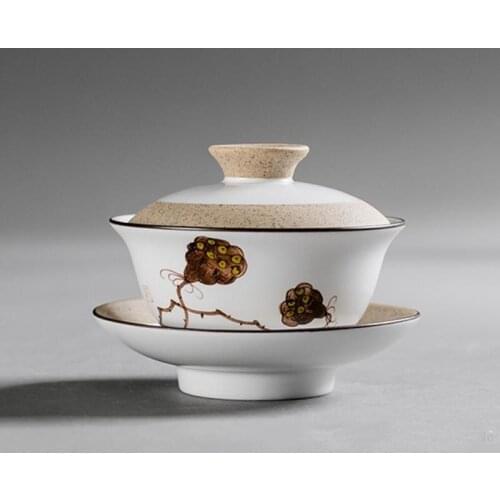 Hand Painted Orchid Tea Tureen Lotus Ceramic Gaiwan Root Kung Fu Tea Sets High Quality Coverbowl Cups Clay Sancai Tea Bowl