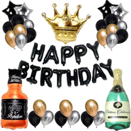 Happy Birthday balloons Metallic Balloon Wine Bottle Ballons Birthday Party Decorations Adult Kids Helium Foil Latex Baloon