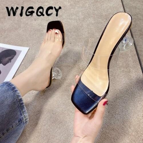 New Summer Sandals Fashion PVC Riband Crystal Open Toed High Heels Women Transparent Heel Sandals Party Pumps Big Size 42