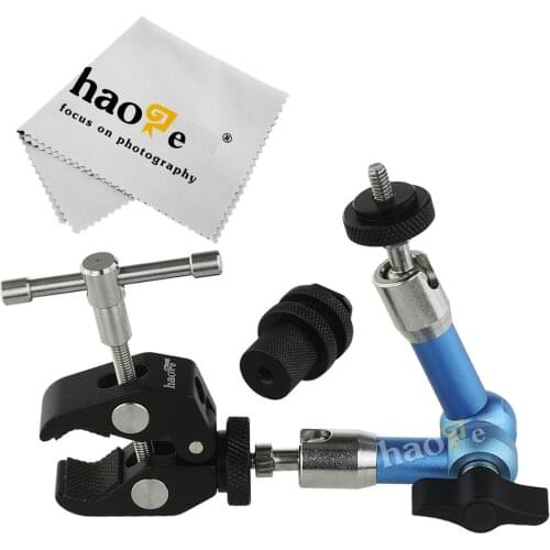 Haoge 7" Stainless Steel Articulating Friction Magic Arm + Super Clamp for Camera Video Tripod Blue