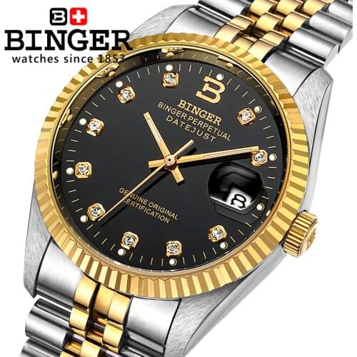 Switzerland BINGER Watch Men Automatic Mechanical Mens watches Luxury Brand Watch Sapphire waterproof Diamond Clocks BG-0373-1