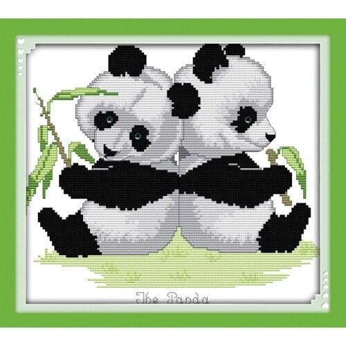 Everlasting Love Panda Twins Chinese Cross Stitch Kits Ecological Cotton Stamped Printed 11CT DIY New Year Decorations For Home
