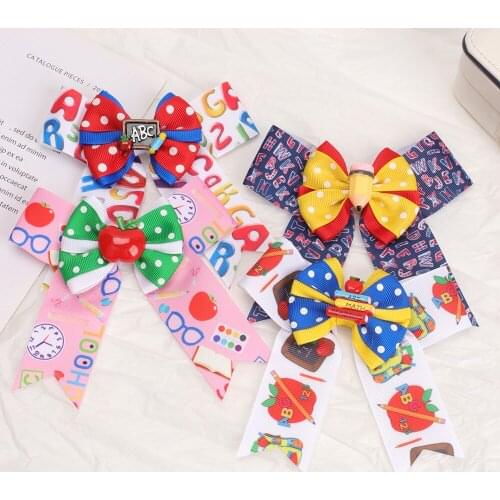 CN 2021 New Back To School Bow Large Hair Ribbon Hair Clips For Girls Boutique Pencil Hairpin Preschool Graduation Accessories