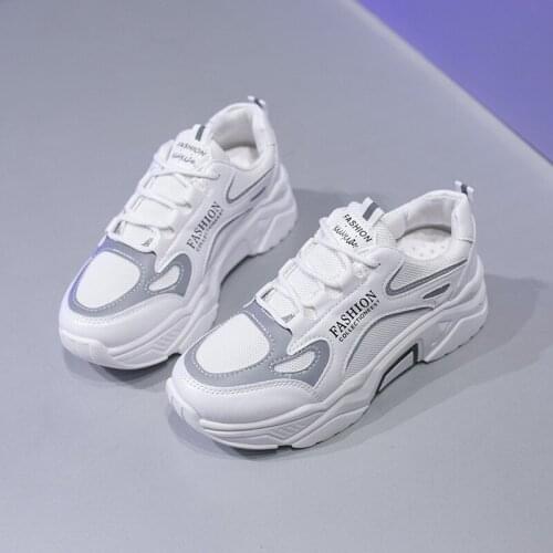 Women Mesh Chunky Sneakers Vulcanize Shoes Fashion New Female Black White Platform Thick Sole Running Casual Shoe Woman 5 CM