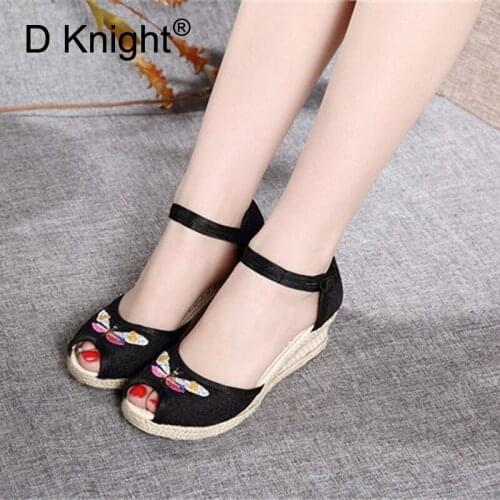 New Women Gladiator Wedges High heel Sandals Shoes Woman Rome Ankle Strap Pumps Straw Hemp Rope Platforms Sandals Ladies Shoes
