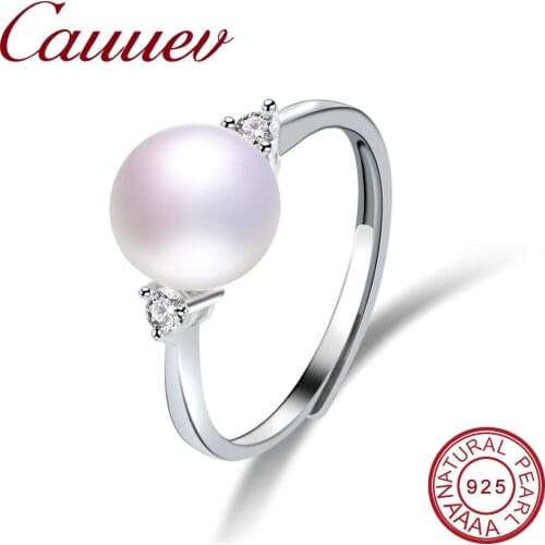 Cauuev Real Natural Freshwater Pearl Wedding Ring Fashion 925 Sterling Silver Women Engagement Zircon Ring Elegant Jewelry Gifts
