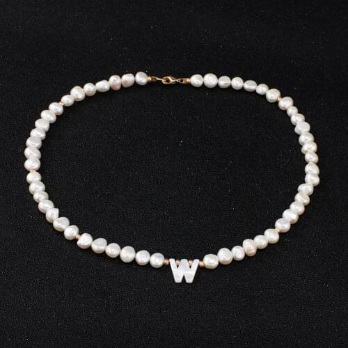 Gojomem Nature Peal Freshwater Necklace Choker with Alphabet Initial Letter Shell Pendants for Women Fashion Jewelry