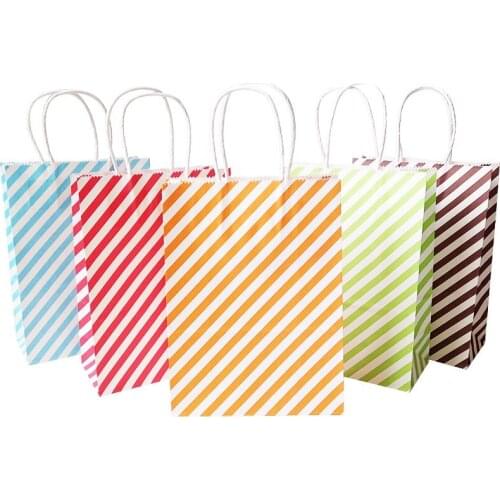 10pcs/lot Colorful Diagonal Stripes Small Gift Paper With Handles 16x22cm Wedding Birthday Event Party Decoration Paper Bag