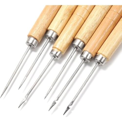 2pcs Wooden Handle Sewing Awl DIY Carft Stitch Needle Cone Die Stencils Repair Punch Awl Leather Craft Tool For Jewelry Making