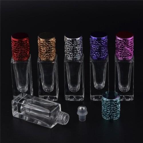 7ml Portable Square Transparent Glass Stainless Steel Ball Bottle 7cc Refillable Roll on Bottle For Essential Oil 200 pcs