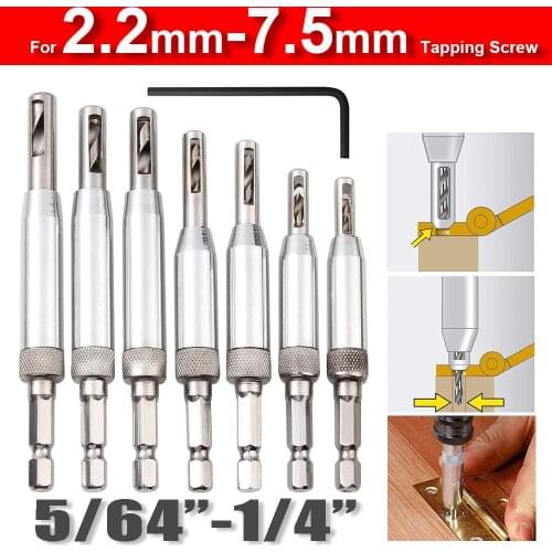 7Pcs Self Centering Lock Hinge Drill Bit Set Hardware Drawer Pilot Hole Guides Drill Bit Set DIY Drill Bit Hole Puncher Tools