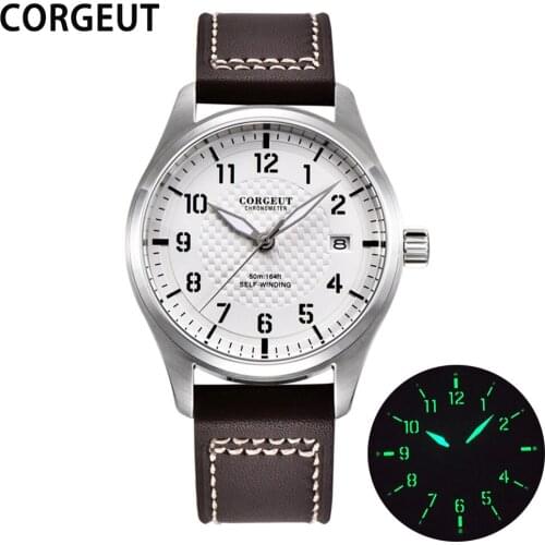 CORGEUT 40mm Mens Watch Seagull Automatic Movement 316L Polished Pilot Luminous Waterproof Mechanical Watch Men Мужские часы