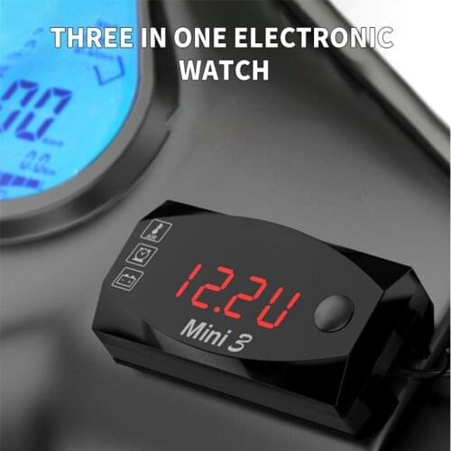 2020 New Universal Motorcycle Electronic Watch Voltmeter Three in One IP67 Waterproof Dustproof LED Digital Display Clock