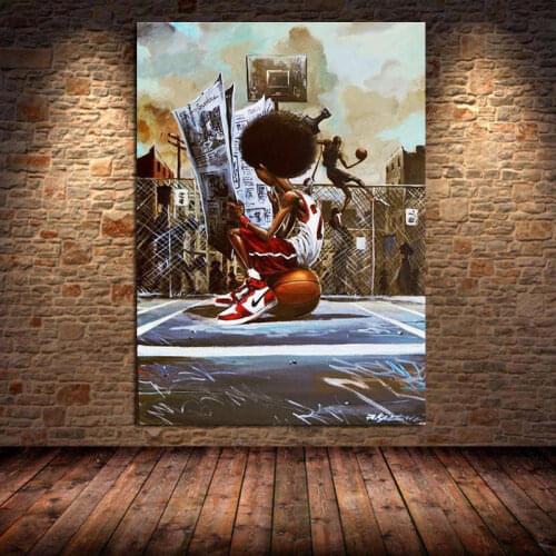 Street Art Posters and Prints Boy On Basketball Court Canvas Painting Inspirational Wall Art for Bedroom Childs Room Unframed