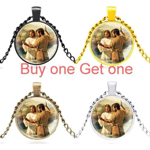 Classic Jesus Christ Was Baptized Design Glass Dome Pendant Necklace Men Women High Quality Jewelry Accessories Best Gifts