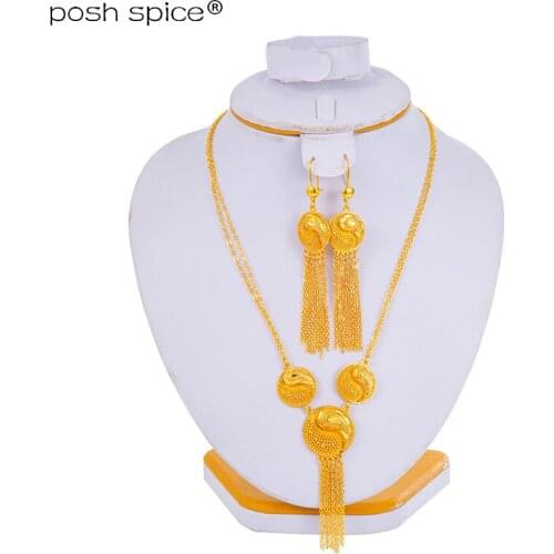 Bridal Jewelry Arabic Jewerly Dubai Jewelry Sets for Women Ethiopian African Earrings Sets Gold Color Necklace